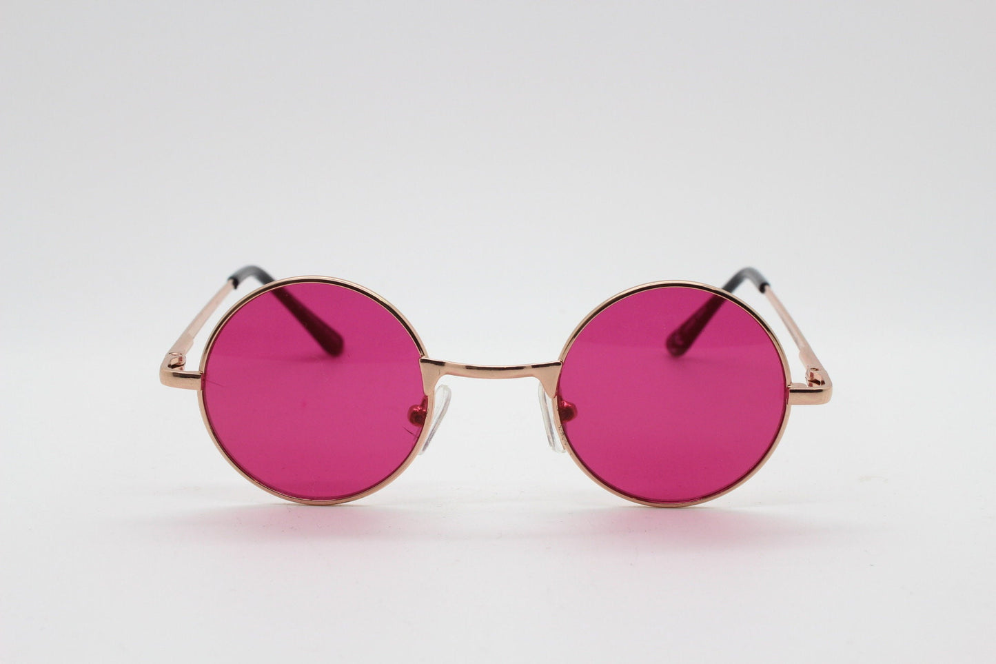 Kids 90s round vintage sunglasses. Rose gold metal frame with intense pink lenses. Childrens. John Lennon. BNWT