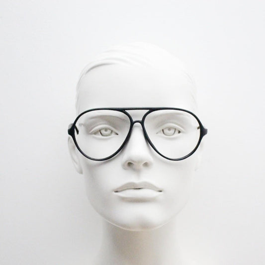 70s vintage classic aviator eye glasses. Plain black matt optical frames in excellent proportions. Prescription eyeglasses. RX. NOS