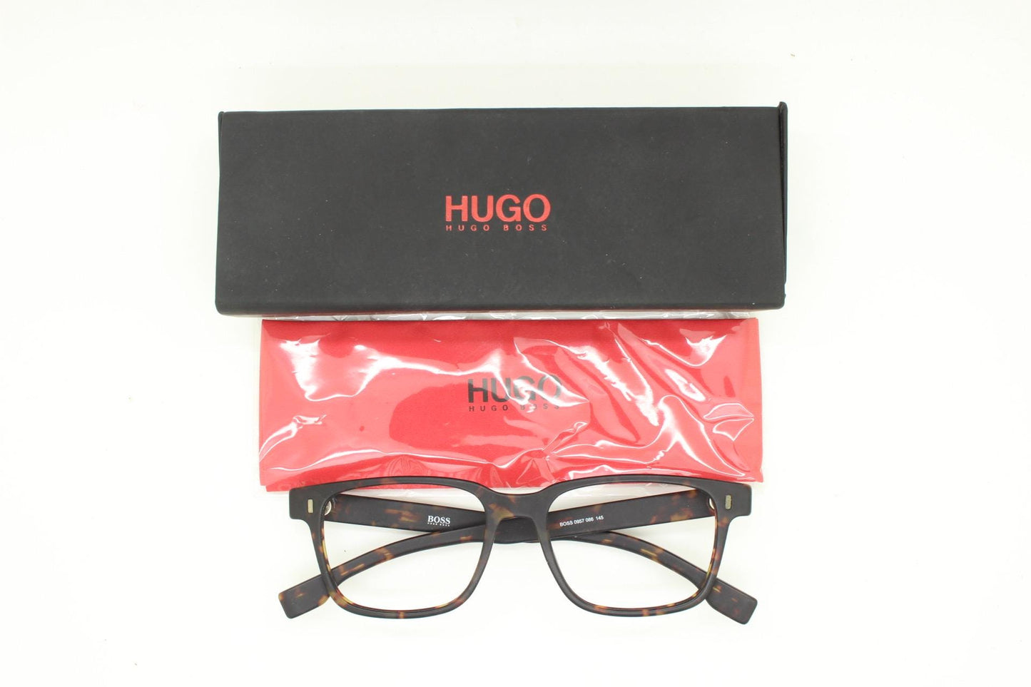 Hugo Boss rectangular eye glasses. Brown satin finish tortoise acetate optical frames. Prescription eyeglasses. Mens vintage RX Spectacles