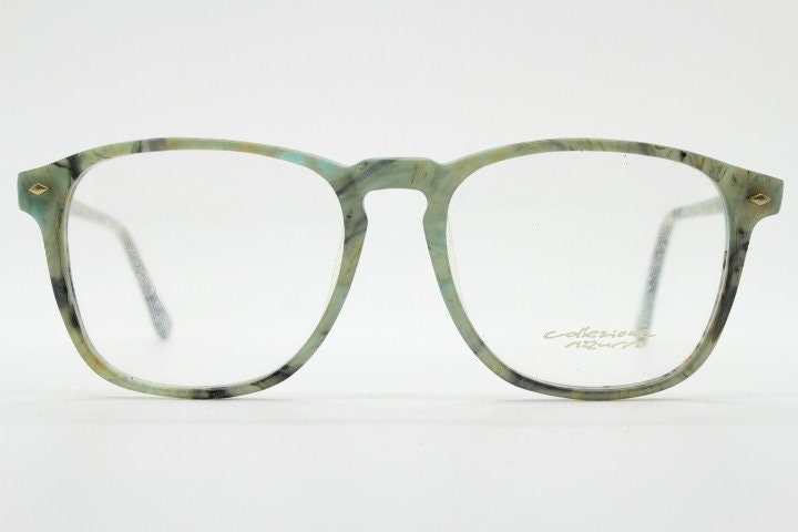Collezione Azzurro vintage square eye glasses. Authentic 80s lime green marbled acetate optical frame. Prescription RX eyeglasses