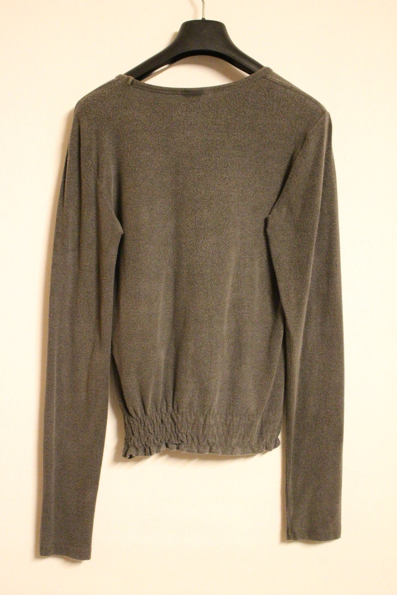 Vintage Y2K Diesel grey fitted fleecy scoop neck pullover with shoulder logo. Womens jumper, 2000s sweatshirt