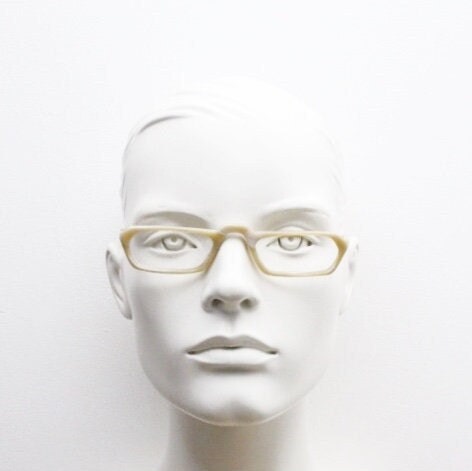 Versace rectangular 90s vintage small eye glasses made in Italy. Beige animal horn look acetate optical frames. Prescription eyeglasses. RX