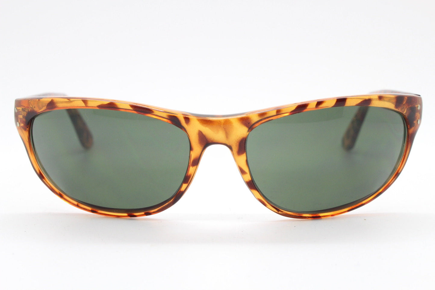 Y2K vintage bug eye sunglasses. Wrap around shield style tortoise frame with green lenses. Visor. Unused NOS