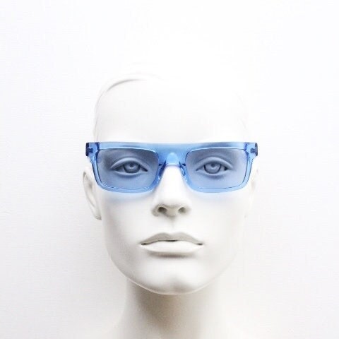 Kaleos rectangular flat top sunglasses. Bright sky blue acetate chunky frame with same colour lenses. BNWOT