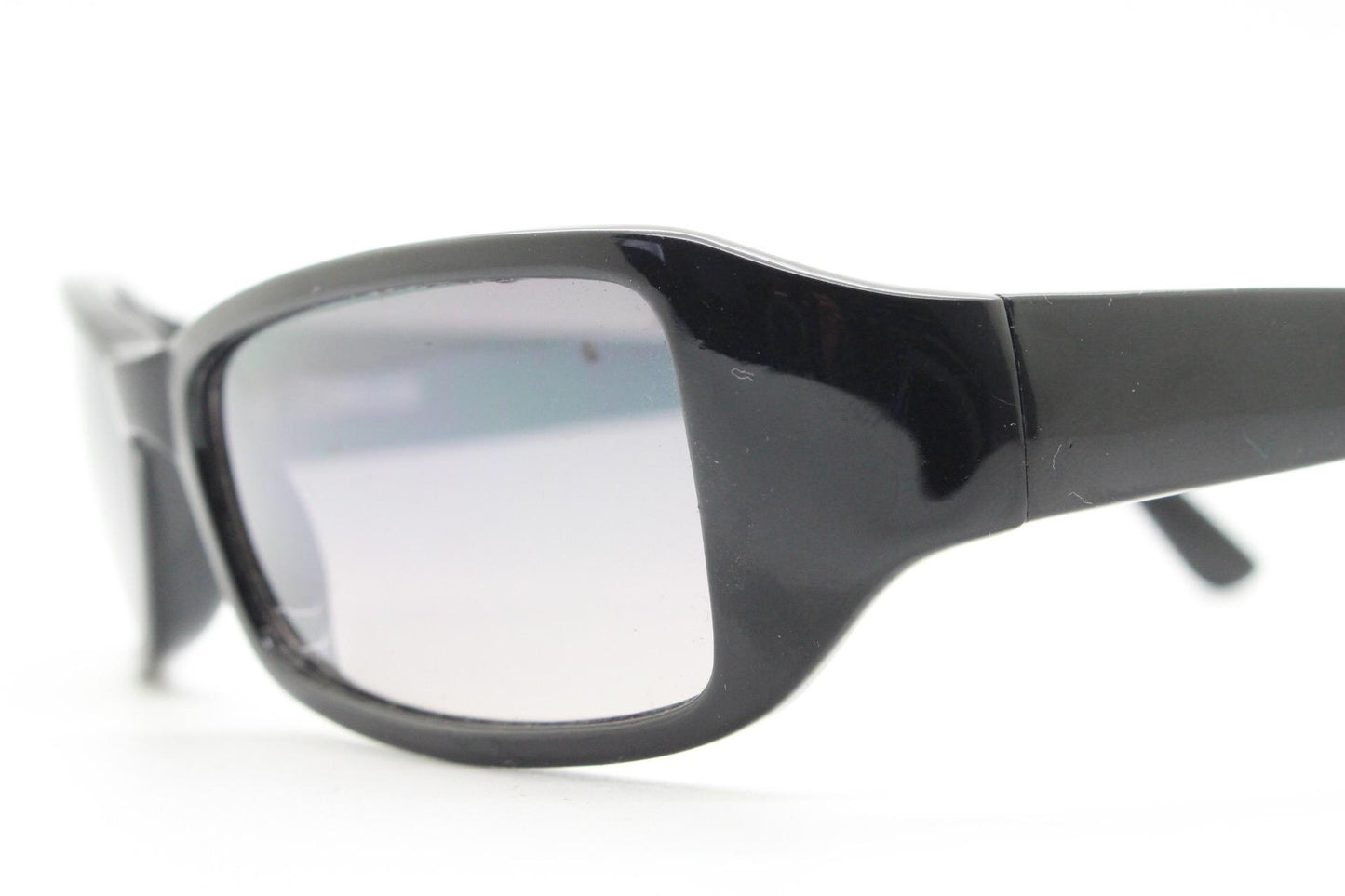90s vintage rectangular curved wraparound sunglasses. Womens aerodynamic quality black acetate cat eye frame. Minimal shield design. NOS