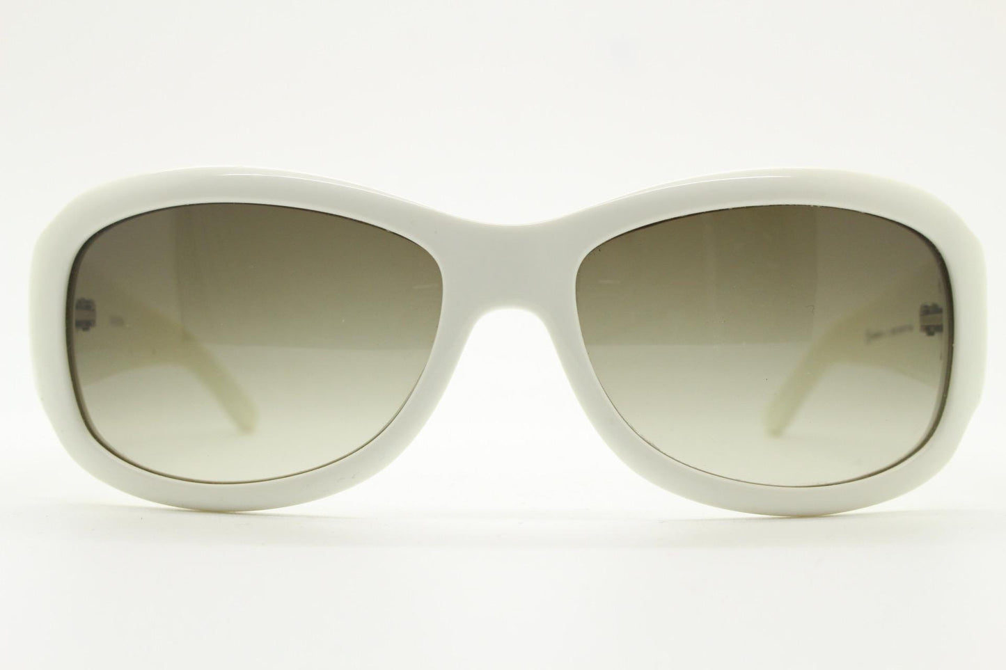 Valentino Y2k vintage wrap around bug eye sunglasses. Curving white acetate shield frame with orange and diamante stones. 2000s. Rhinestone