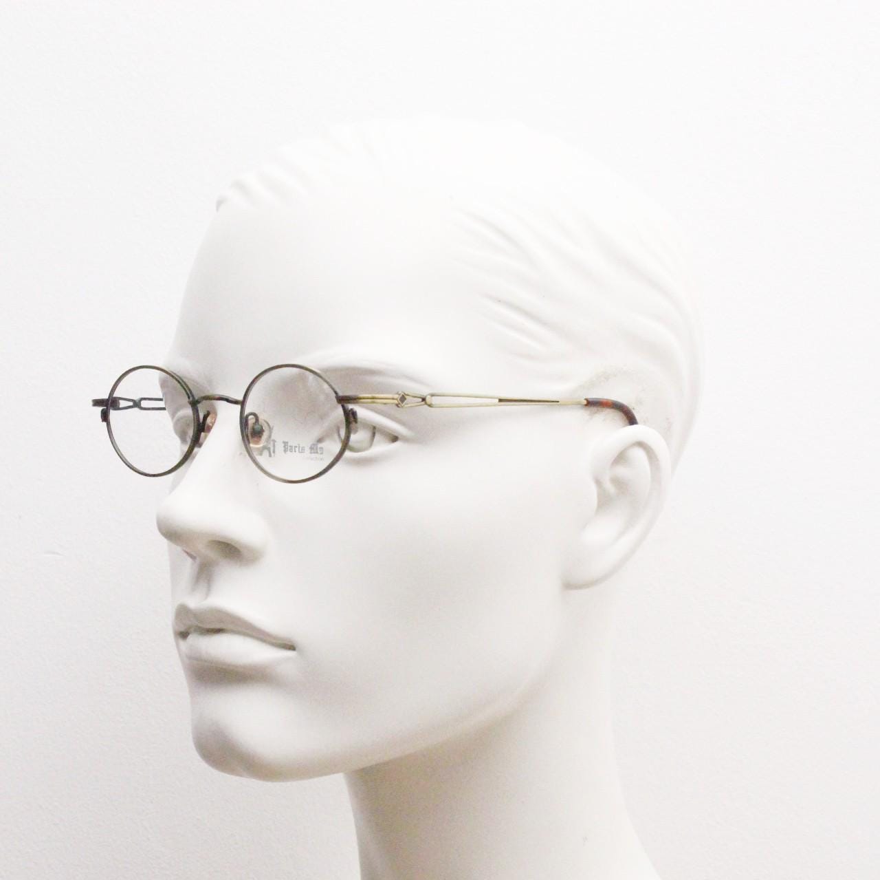 Paris Ma 90s vintage small oval eye glasses. Brushed bronze optical frames with charming details. Prescription NOS. Steampunk spectacles