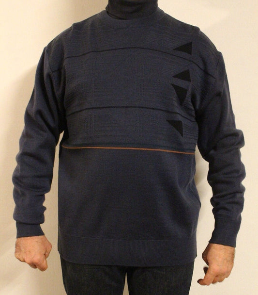 Gabicci vintage knit jumper with block pattern. Blue crew neck sweater. BNWT size L. 80s. One off sample pullover. Clearance - RRP 80 GBP