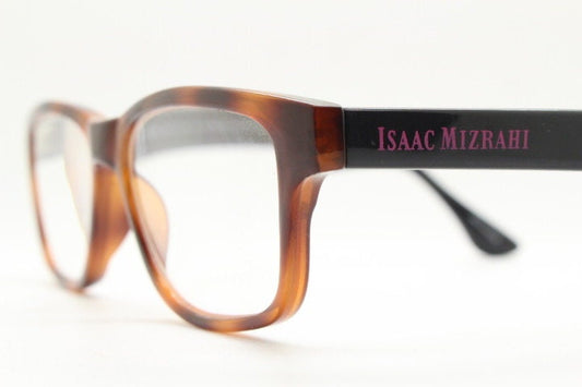 Isaac Mizrahi vintage rectangular eye glasses. Tortoise optical frames with contrasting black arms. Prescription RX. NOS spectacles