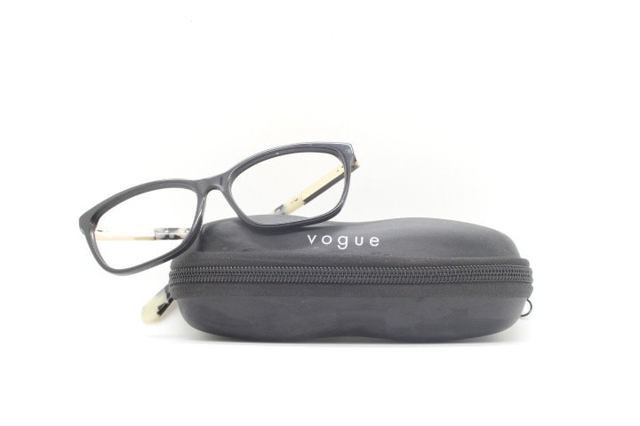 Vogue womens oval eye glasses model 5223. Black acetate optical frames with metal arms. Prescription eyeglasses. RX spectacles