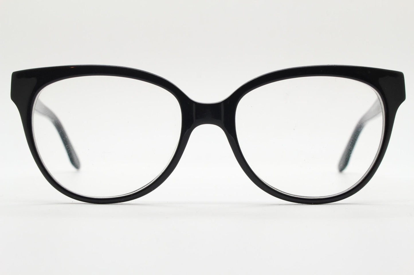 Modified cat eye glasses by Karian. Plain black gloss optical frames in high quality acetate. Prescription eyeglasses. RX cateye spectacles