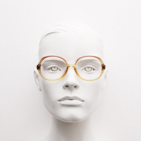 Viennaline 70s vintage round eye glasses made from Optyl. Red to yellow ombre fade optical frames. Womens NOS prescription RX eyeglasses