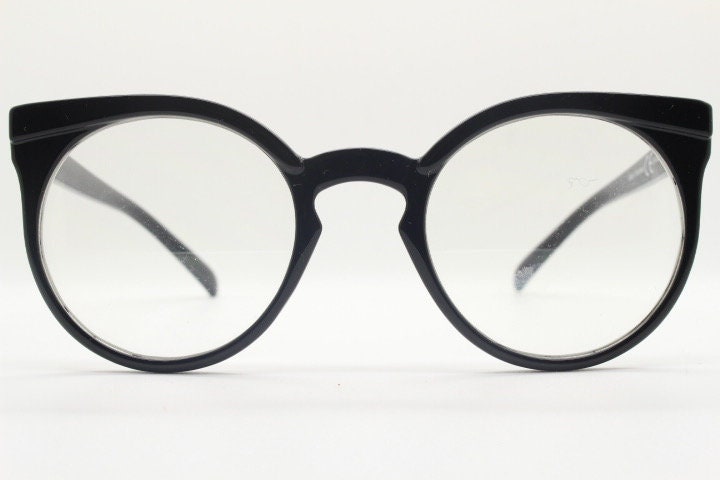 Y2K vintage round cat eye glasses. Black cateye optical frames. Womens prescription eyeglasses. Rockabilly. Clear lens spectacles. RX