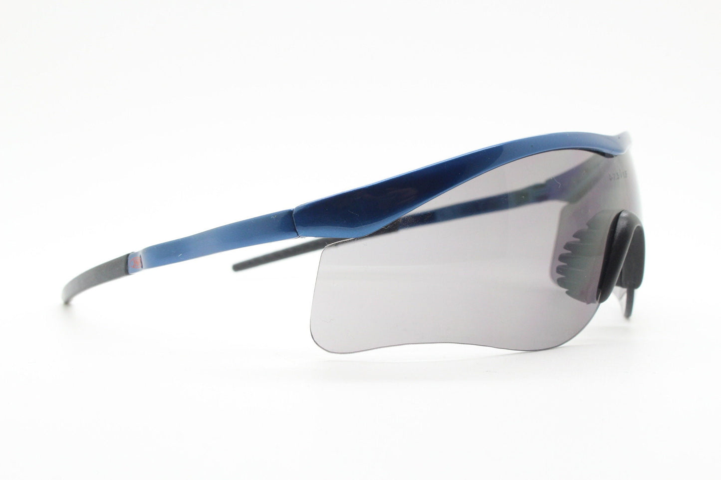 2000s vintage visor sports shield sunglasses. Blue brow line half frame with grey wraparound mono lens. Mini mask. BNWT. Y2K cycling . NOS