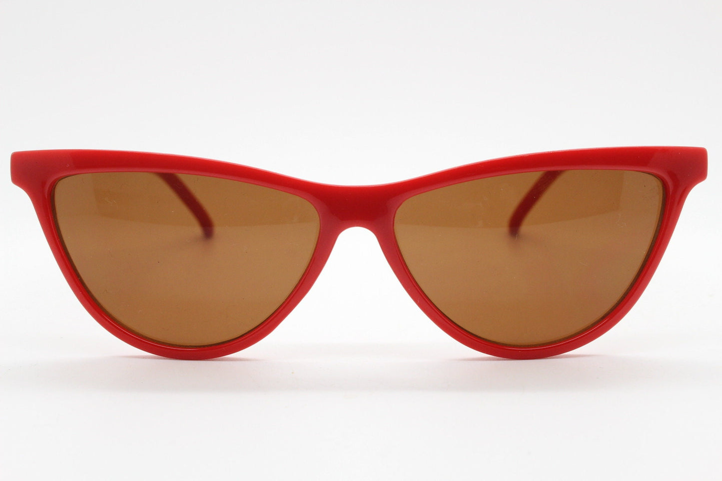 Vintage 90s red cat eye sunglasses. Womens slim 50s style cateye frame with Havana brown lenses. Rockabilly, pin up. NOS catseye