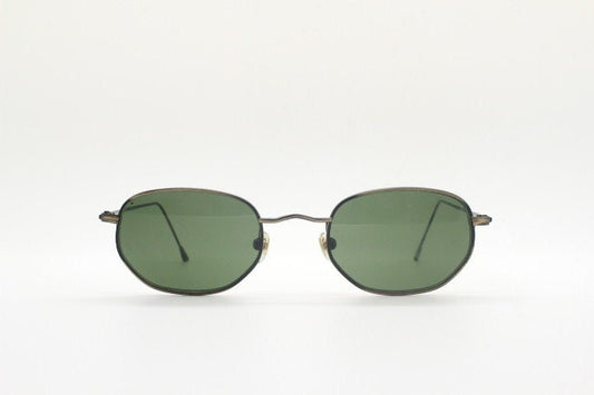 90s  vintage metal oval sunglasses. Minimal brushed brown bronze finish slim wire  frame with green lenses. Steampunk. Unused NOS