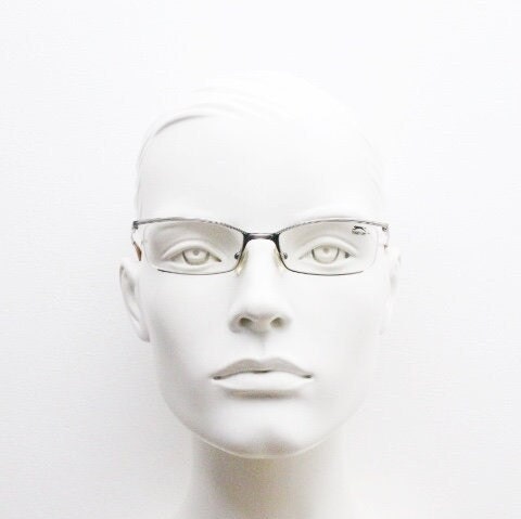 Slazenger 90s vintage rectangular eye glasses. Minimal low profile tech style optical frame in satin finish pewter look. Prescription RX