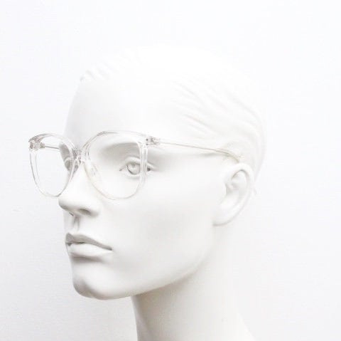 80s vintage oversized round cat eye glasses. Transparent clear crystal optical frame. Prescription RX spectacles. Clean NOS cateye