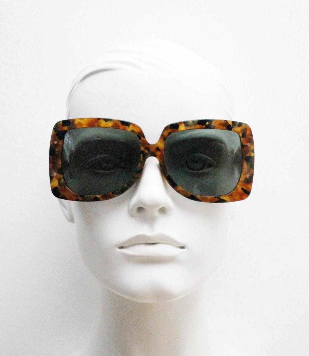Erdem oversized square sunglasses made in Japan by Linda Farrow. Exquisite autumnal coloured acetate. Gallery Projects Vintage. NOS Full Set
