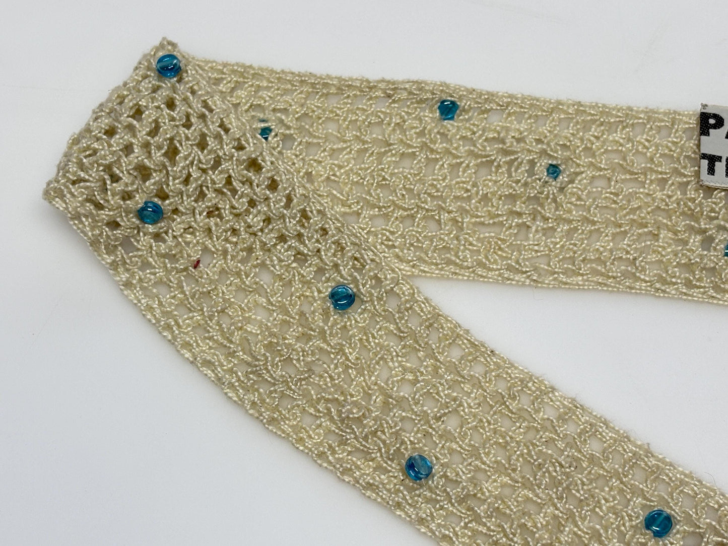 Patrick Thompson beige Y2K vintage womens crochet sash belt. 2000s feature bow tie design for a dress. Hand made. Unused NOS. BNWT