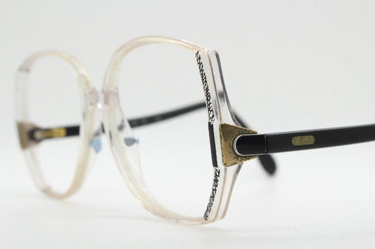 Silhouette 80s vintage hexagon eye glasses made in Austria. Dynamic transparent crystal optical frame with abstract pattern. Prescription RX