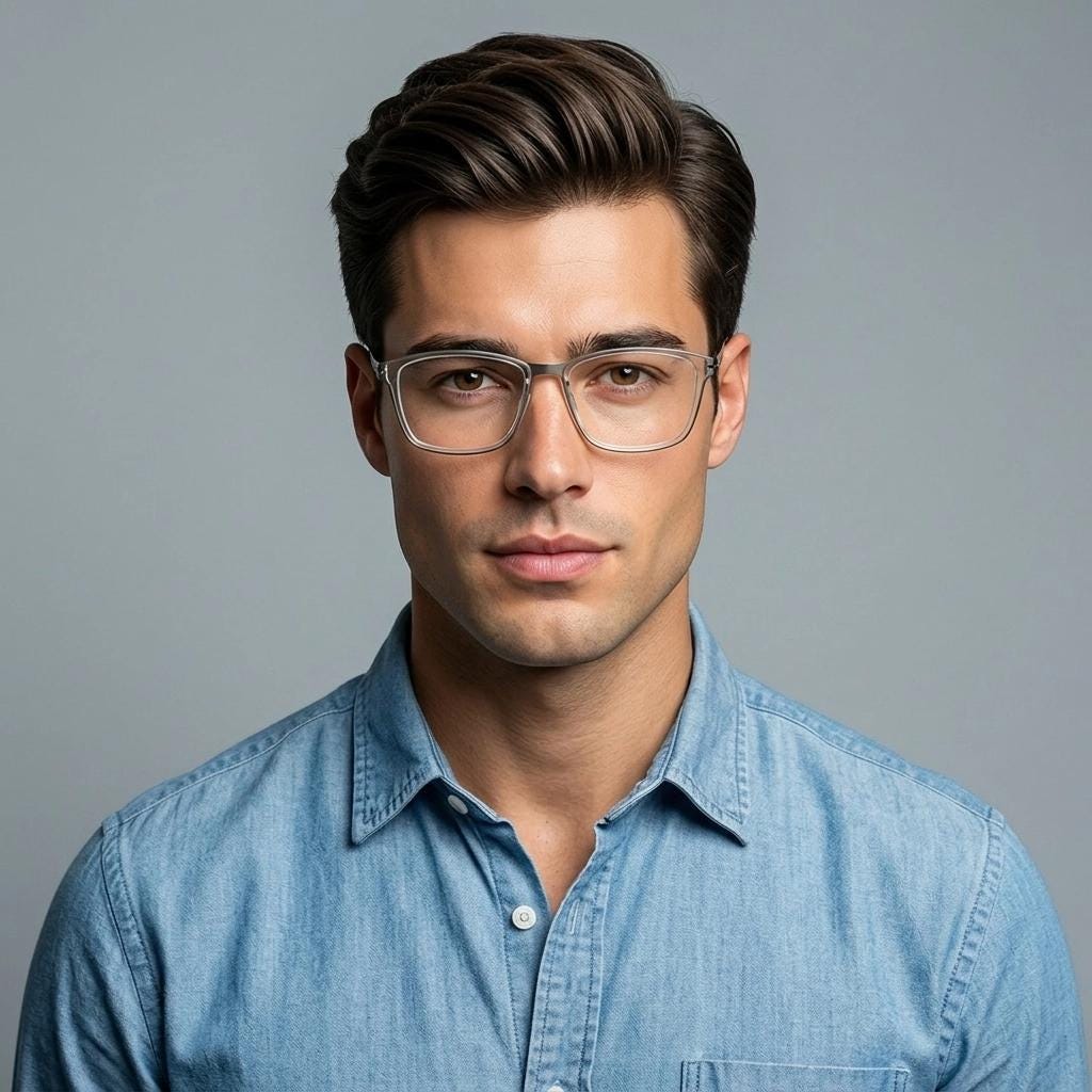 Modo rectangular eye glasses made in Japan. Matt grey titanium optical frame encasing transparent crystal acetate front. Prescription RX