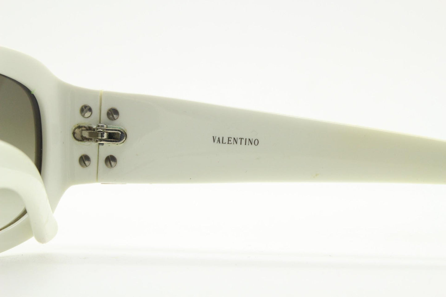 Valentino Y2k vintage wrap around bug eye sunglasses. Curving white acetate shield frame with orange and diamante stones. 2000s. Rhinestone