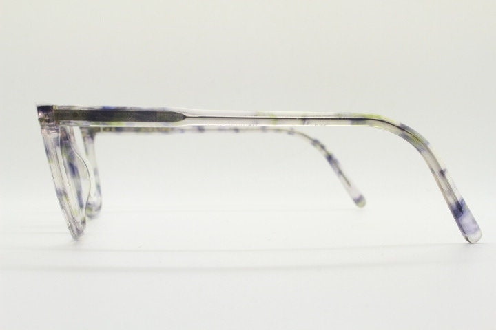 Ace and Tate modified wayfarer design eye glasses hand made in Italy. Crystal acetate optical frame with cloudy gery tones. Prescription RX