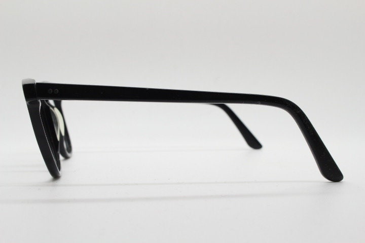 Ace and Tate slim wayfarer design eye glasses made in Italy. Plain black gloss acetate optical frames. Prescription RX