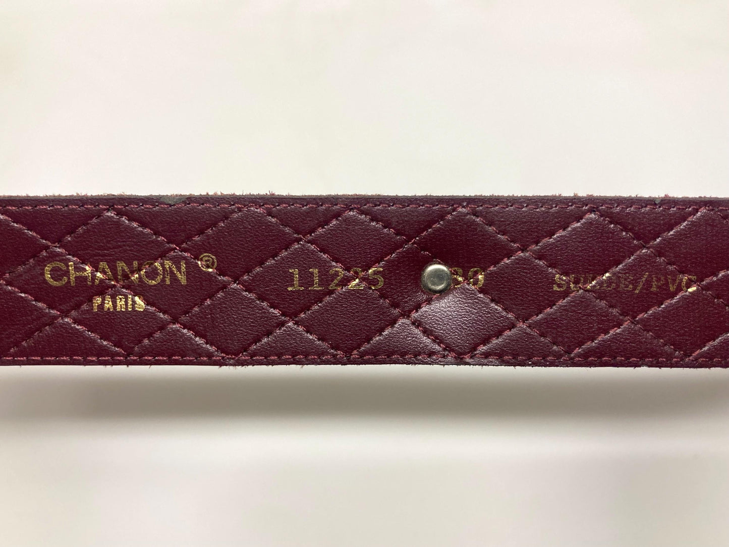 80s vintage womens dress belt in wine real suede with substantial covered buckle and gold domed hearts. Made in France by Chanon. NOS