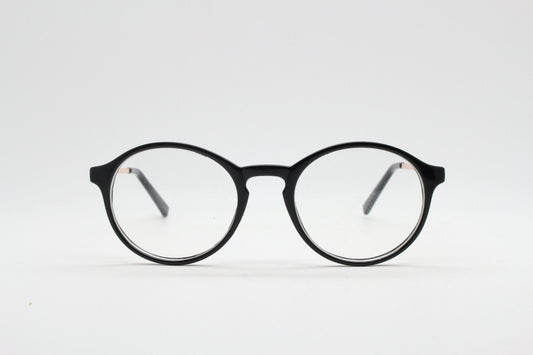 90s vintage round glasses. 30s, 20s style black optical frames with gold arms. Prescription eyeglasses with clear lenses. RX spectacles. NOS