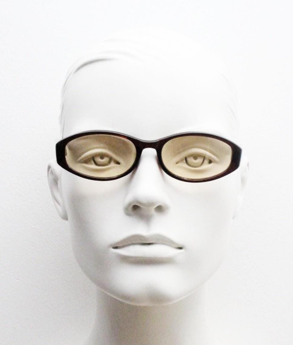 90s vintage rectangular oval sunglasses. Low profile 60s design dark brown acetate frame with light tone lenses. BNWT. Small unused NOS