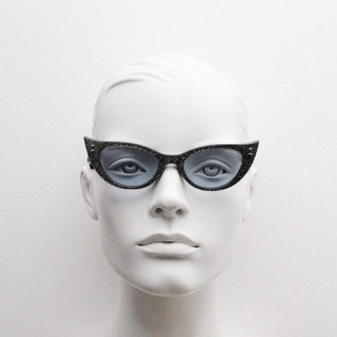 Just Cavalli vintage pointed cat eye sunglasses. Intense silver glitter 50s design bad girl acetate cateye. NOS. Rockabilly pin up