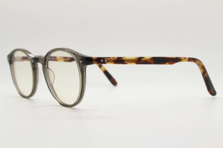 Yellows plus round eye glasses made in Japan. Tortoise 30s design acetate optical frame. Prescription eyeglasses. RX vintage