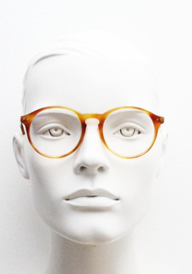 Ralph Lauren round panto 90s vintage eye glasses. 1940s design in light mottled brown acetate. Optical frame. Prescription eyeglasses. RX