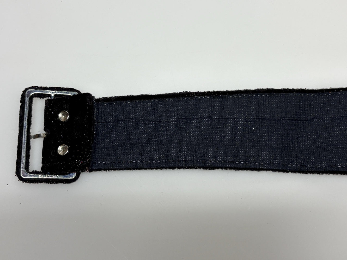 80s vintage womens flattering V shaped belt for a dress. Black velvet with spectacular glitter constellations. Unused NOS