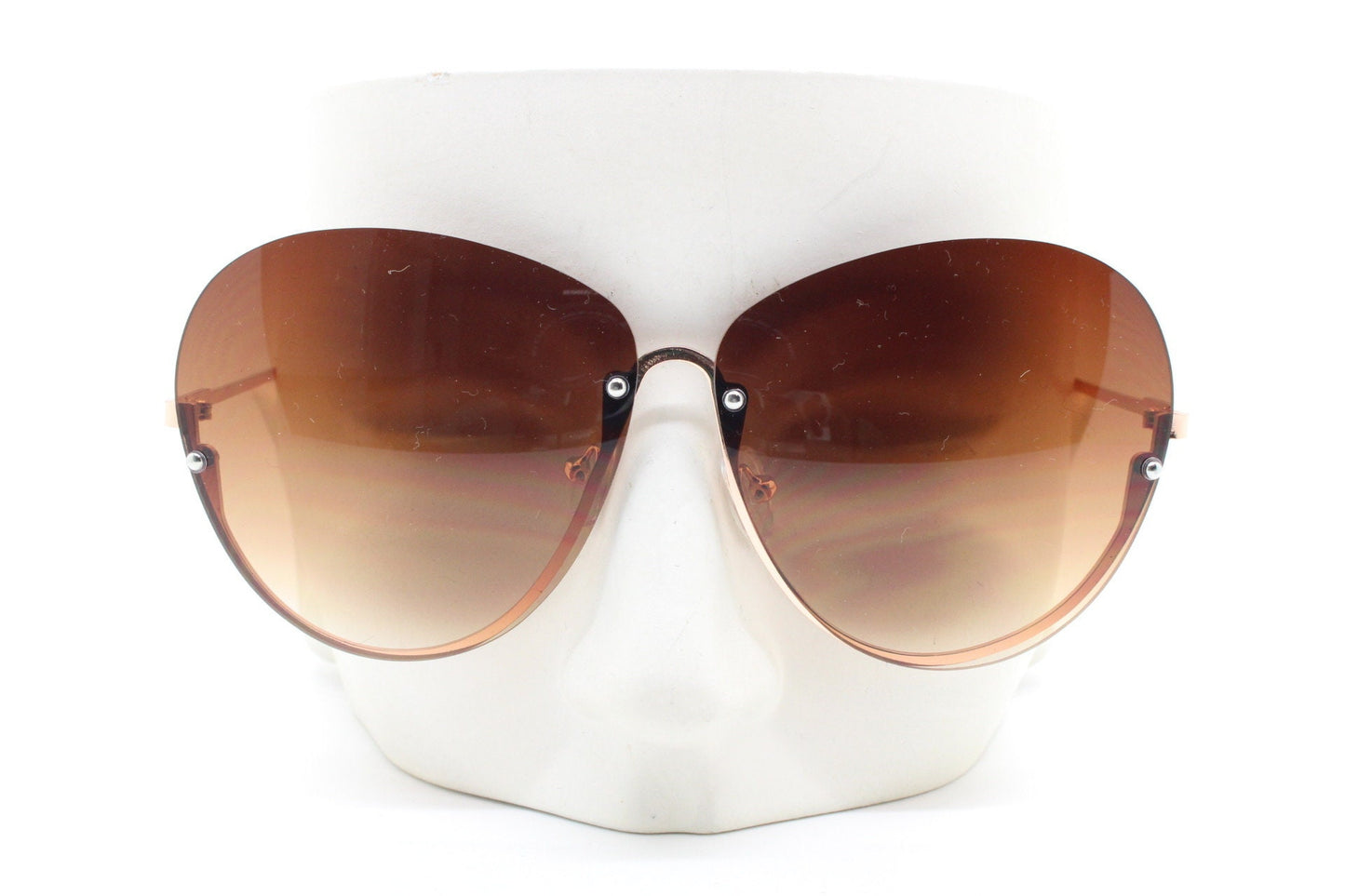 Y2K vintage large rimless sunglasses. Women's 70s style half frame design with graduating brown lenses and gold arms. 2000s BNWT