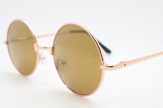 90s round vintage sunglasses. Rose gold frame with brown lenses and slight gold mirror glaze. 1920's style. Unused BNWT