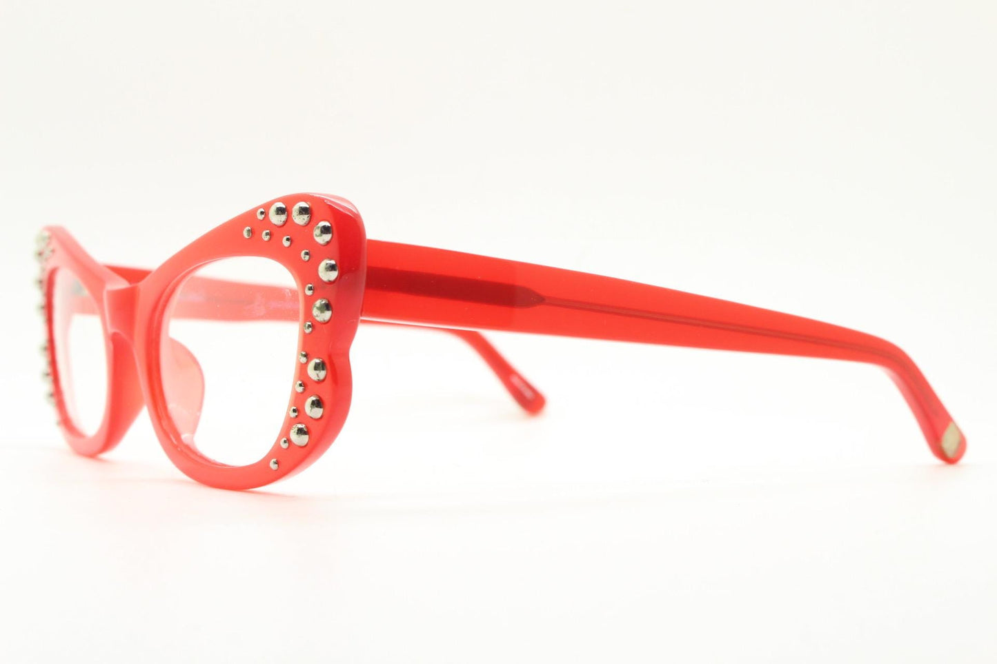 Agent Provocateur cat eye glasses made in Japan  Linda Farrow. Studded red optical frame. Luxe Gallery Projects. Vintage. NOS Full Set
