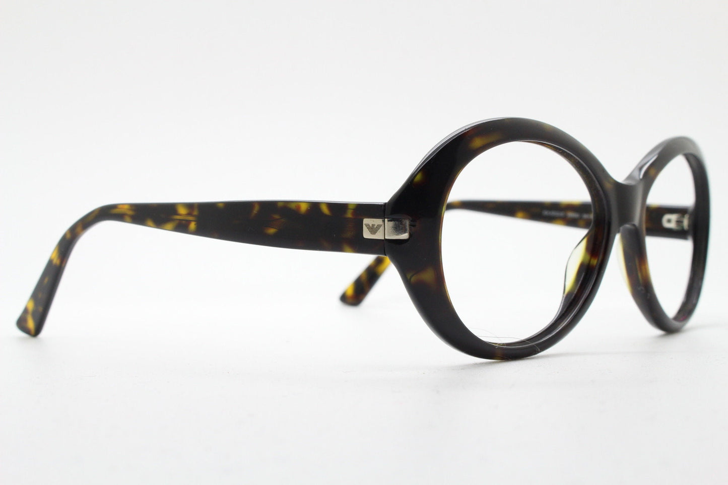 Giorgio Armani big round eye glasses made in Italy. Dark tortoise acetate 60s design optical frames. Prescription eyeglasses. RX spectacles
