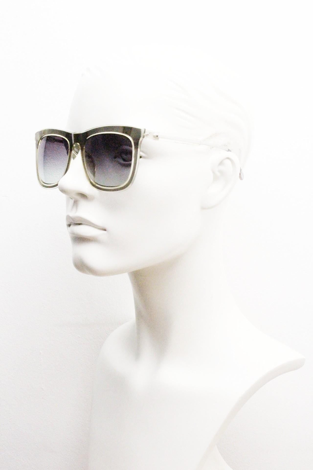 Kris Van Assche big square sunglasses made in Japan by Linda Farrow. Industrial finish steel frame encased in acetate. Vintage. NOS