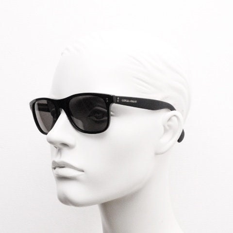 Giorgio Armani 90s vintage wayfarer design sunglasses made in Italy. All time classic in high grade plain black gloss acetate