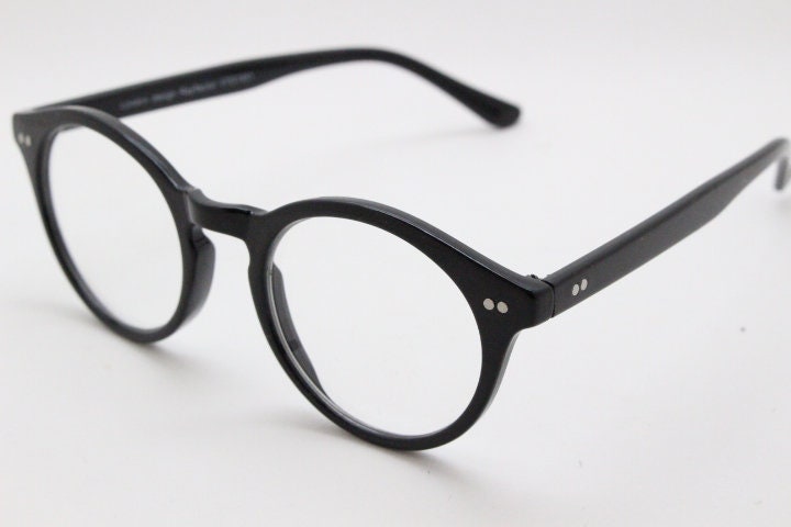 90s vintage small round glasses. 30s, 20s style black optical frames. Prescription eyeglasses with clear lens. RX spectacles