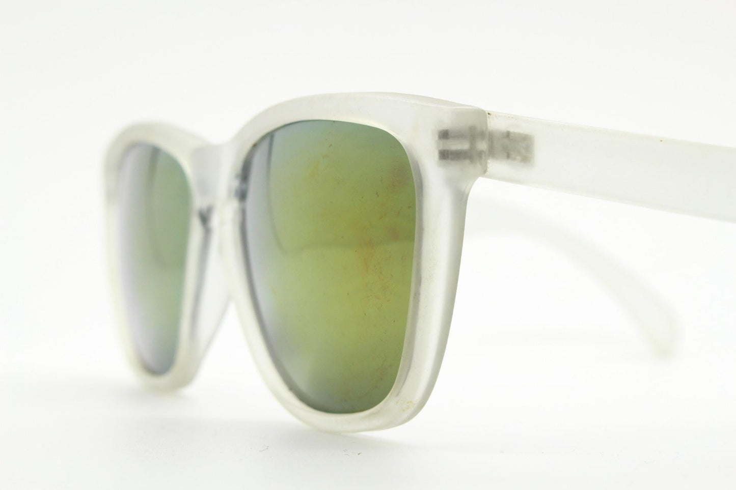 Vintage 80s square sunglasses. All time classic design in solid clear frosted frame with coloured mirror lenses. Rave party shades. NOS