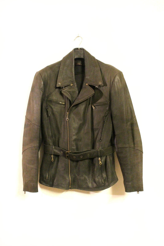 Vintage 80s motorcycle jacket. Gunmetal grey real leather biker. 40s design with back padding and vents. BNWOT