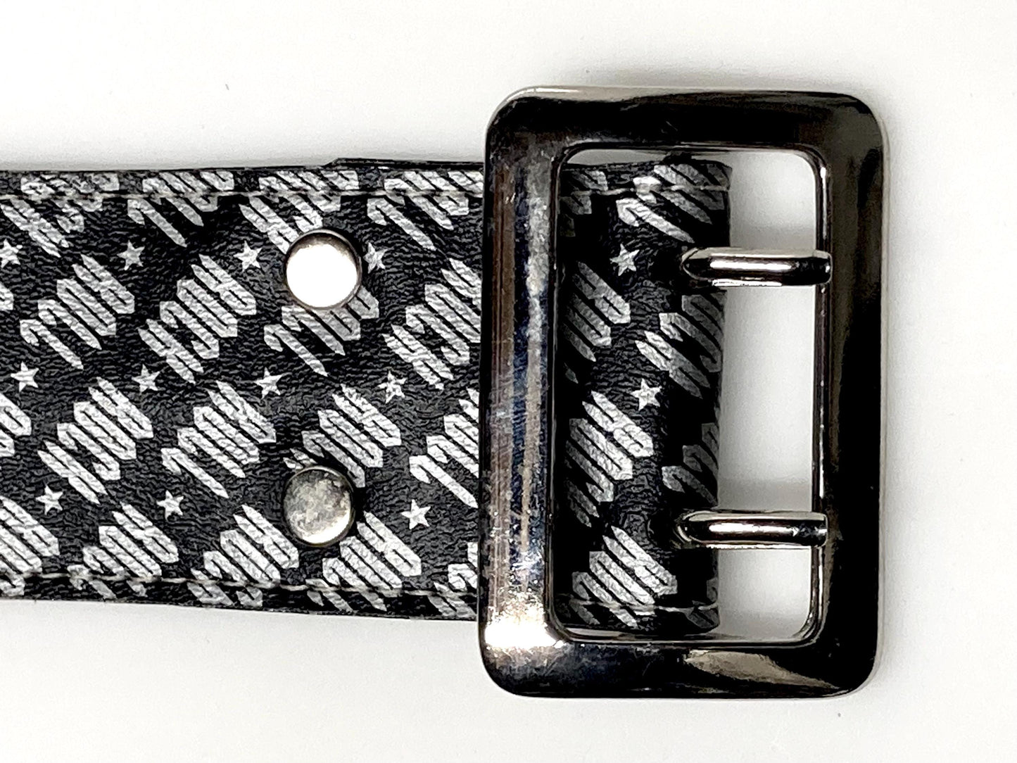 Paul Frank Y2K vintage mens big 'Rock n Roll' designer belt in black and silver. Made in the USA. 2000s NOS Mens large