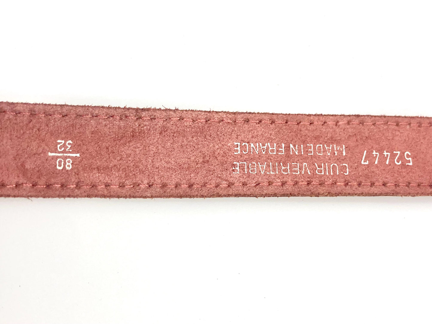 80s vintage womens pink genuine leather 1" belt Made in France. Abstract embossed pattern with brass buckle. For jeans or dress. VGC. NOS