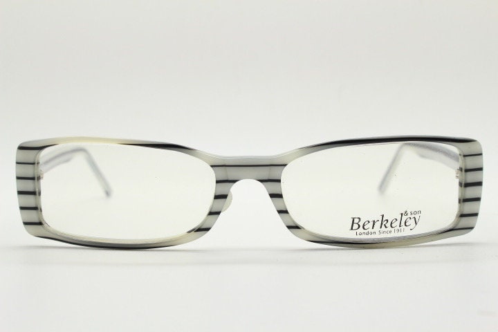Berkeley & Son London rectangular90s vintage eye glasses. Black and white horizontal striped acetate optical frame. Prescription RX