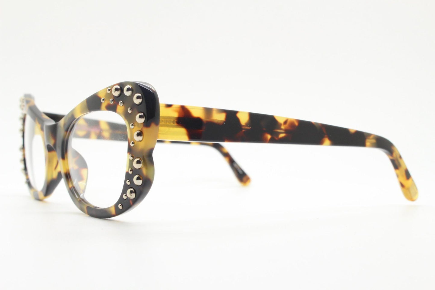 Agent Provocateur cat eye glasses made in Japan by Linda Farrow. Studded tortoise optical frame. Luxe Gallery Projects. Vintage NOS Full Set