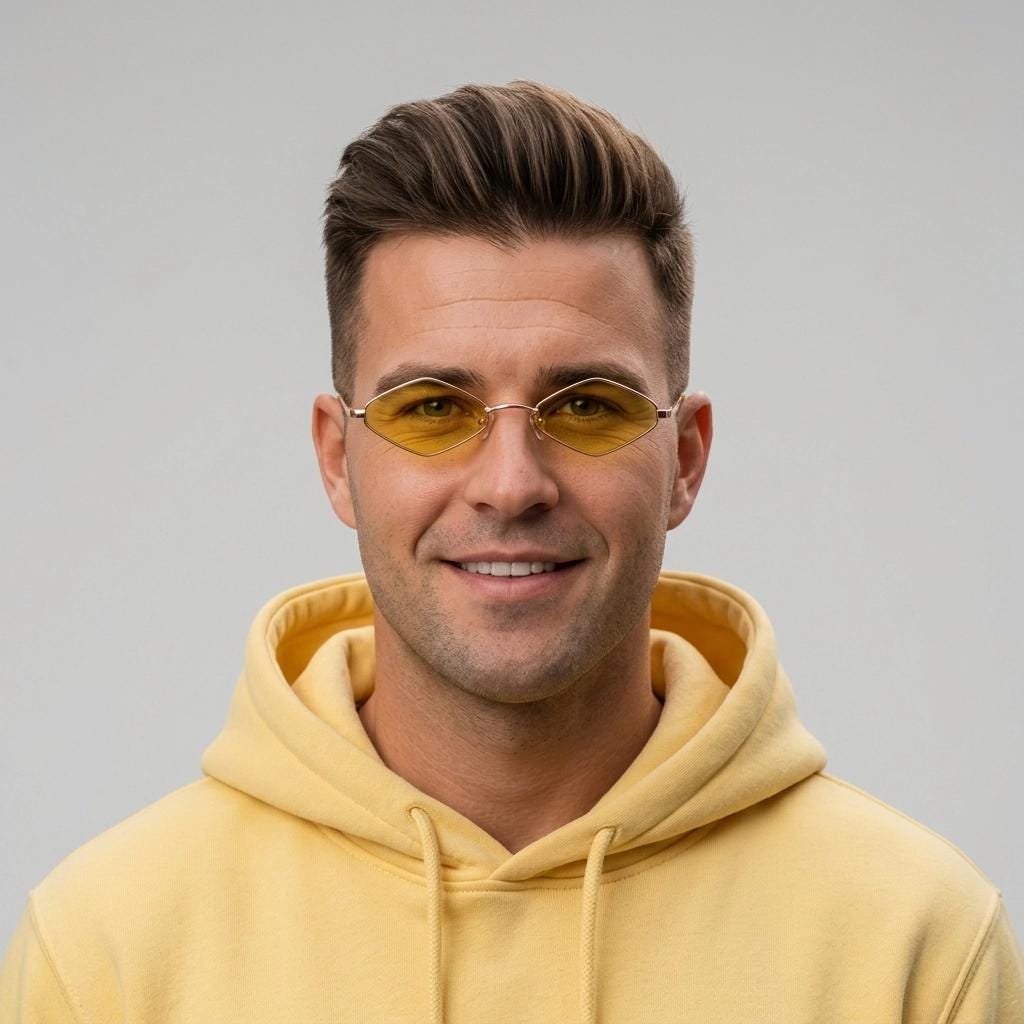 90s vintage small diamond sunglasses. Minimal gold psychedelic mod style frame with bright yellow lenses. Unused BNWT